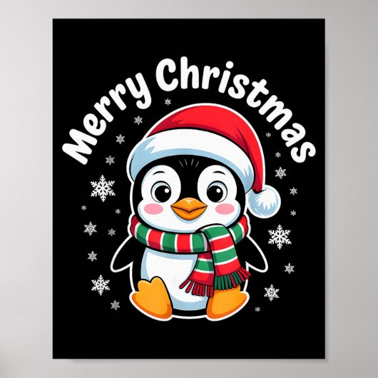 メリークリスマス ペンギン かわいい サンタ帽子 冬 ホリデー ポスター (正面)