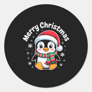 メリークリスマス ペンギン かわいい サンタ帽子 冬 ホリデー ラウンドシール