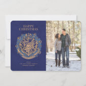 メリークリスマス | ホグワーツの家紋 家族写真 招待状 (正面)