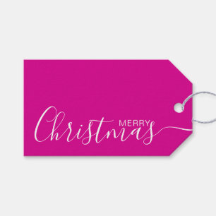 メリークリスマス·ホット·ピンク·ホワイト·ミニマリスト ギフトタグ