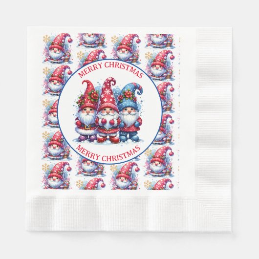 メリークリスマス ホリデーグノーム 縁ありランチョンナプキン (正面)