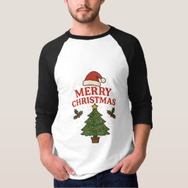 メリークリスマス ホリデーツリー & サンタ帽子 クリスマスの飾り Tシャツ