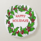 メリークリスマス　ホリデー　クリスマスホリーのリース ラウンドクッション (裏面)