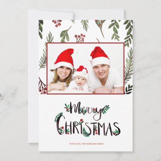 メリークリスマス、ホリーベリーの枝の写真 (正面)