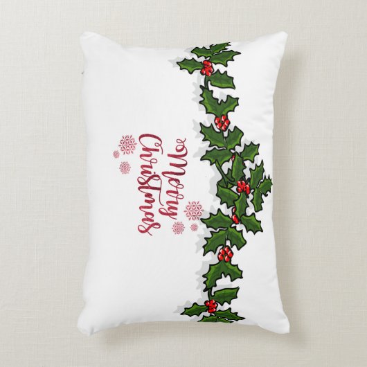 メリークリスマス、ホリーベリーの枝パーソナライズされた- アクセントクッション (正面(垂直))