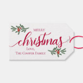 メリークリスマス – ホリーベリー、スプルースのギフトラベル ギフトタグ (正面(横))