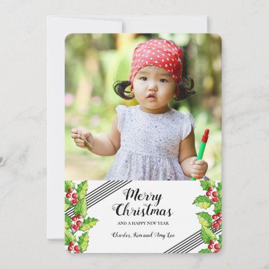 メリークリスマス ホリー フォト ホリデー カード (正面)