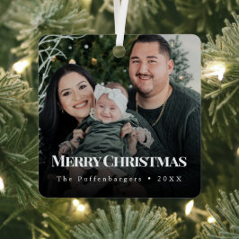 メリークリスマス ホワイトタイポグラフィー 2枚の写真ギフト メタルオーナメント