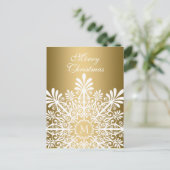 メリークリスマス – ホワイト&金ゴールドスノーフレーク シーズンポストカード (スタンド正面)