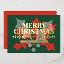 メリークリスマス ホーリーベリー ゴールドホイル ホリデーカード