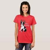 メリークリスマス! ボストンテリアのトナカイ犬 Tシャツ (正面フル)