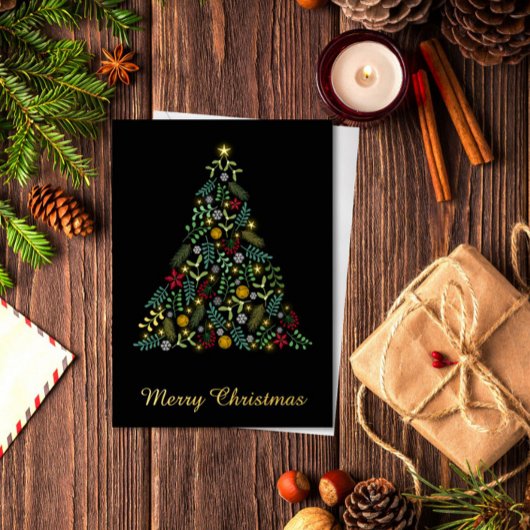 メリークリスマス ボタニカル箔押しクリスマスカード 箔シーズンカード