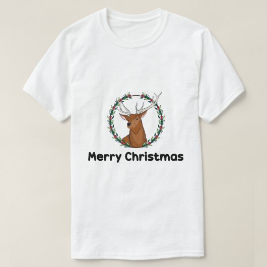 メリークリスマス & ボヘミアン鹿 シーズナル Tシャツ (デザイン正面)