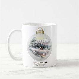 メリークリスマス・ボールオーナメントの山と雪 コーヒーマグカップ