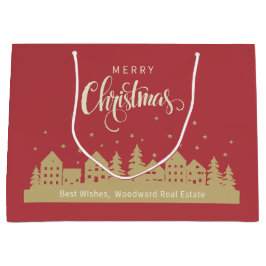 メリークリスマス ボールドレッド レトロ | 不動産モダン ラージペーパーバッグ