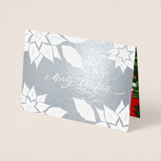 メリークリスマス.ポインセチアフレームラグジュアリー 箔カード (正面)