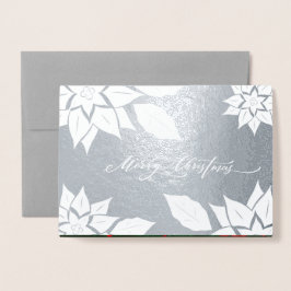 メリークリスマス.ポインセチアフレームラグジュアリー 箔カード