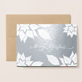 メリークリスマス.ポインセチアフレームラグジュアリー 箔カード