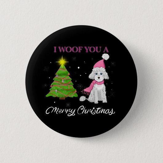 メリークリスマス ポメラニアン ボタン "I Woof You" 缶バッジ (正面)