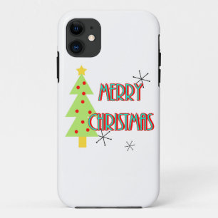 メリークリスマス ミッドセンチュリーモダン ツリー 赤 青 iPhone 11 ケース