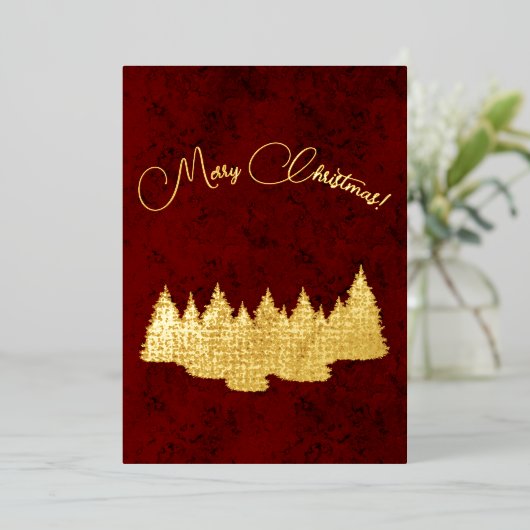 メリークリスマス – ミニマリスト – ゴールデンモミの木 箔シーズンカード (立ち正面)