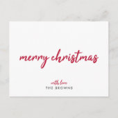 メリークリスマス |ミニマルモダンリスト赤タイポグラフィ シーズンポストカード (正面)