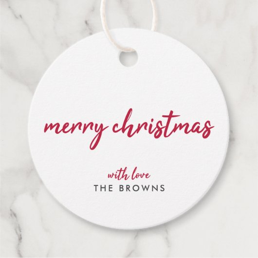 メリークリスマス |ミニマルモダンリスト赤タイポグラフィ フェイバータグ (正面)