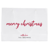 メリークリスマス |ミニマルモダンリスト赤タイポグラフィ ラージペーパーバッグ (裏面)