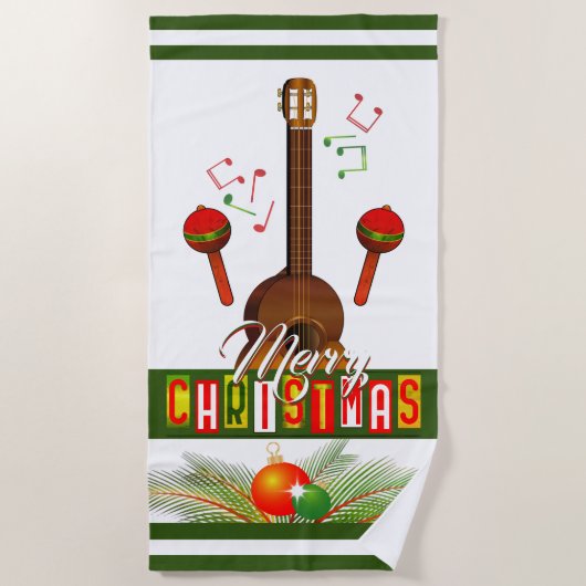 メリークリスマス/ミュージカル楽器 ビーチタオル (正面)