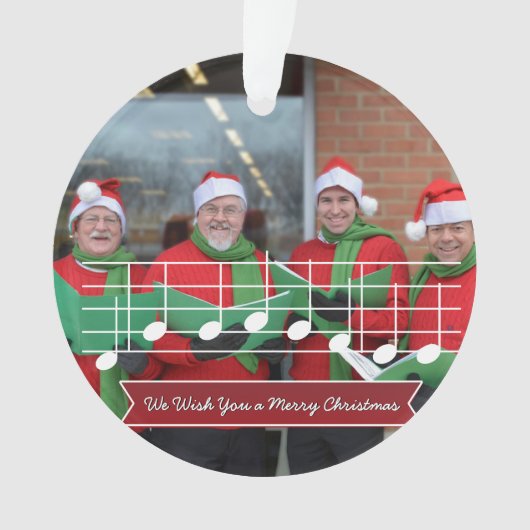メリークリスマス ミュージックノート 写真 赤 オーナメント (正面)