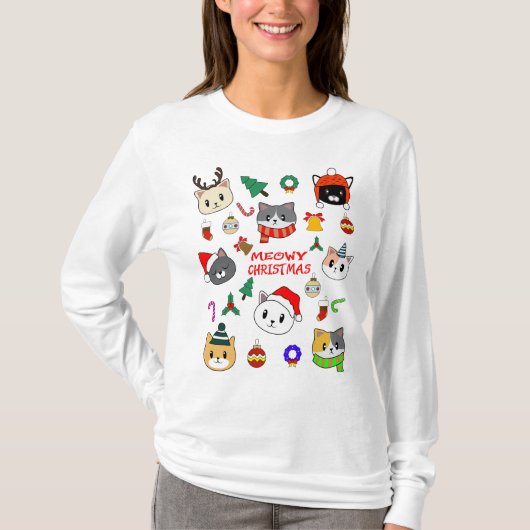 メリークリスマス、メオイ・カトマス・ツリー、猫クリスマス・ギフト Tシャツ (正面)
