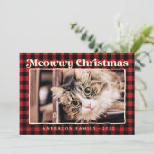 メリークリスマス モダンなチェック柄 おもしろいペット猫の写真 シーズンカード (スタンド正面)