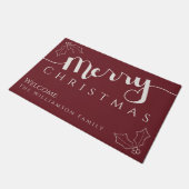 メリークリスマス モダンな家族の名前のウェルカム ドアマット (アングル)