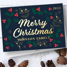 メリークリスマス モダンな赤いホリーバッジ フローラル