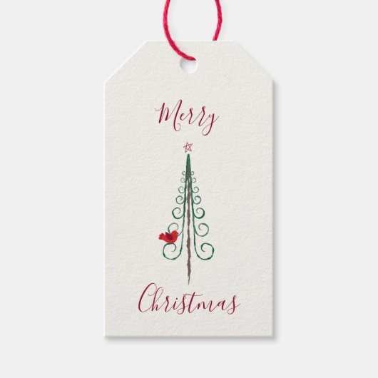メリークリスマス – モダンクリスマスツリーレッドグリーン ギフトタグ (正面)