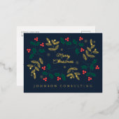 メリークリスマス モダンクリスマス ホリーベリー 箔シーズンポストカード (正面/裏面)