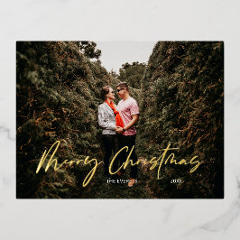 メリークリスマス モダンスクリプト 箔シーズンポストカード