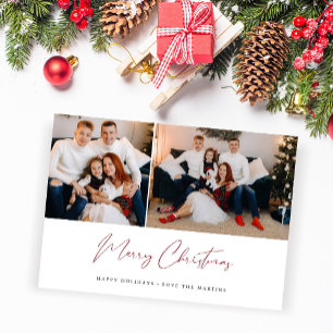 メリークリスマス モダンスクリプト 2枚の写真入りカード