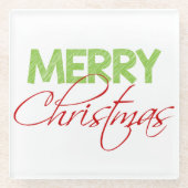 メリークリスマス |モダンタイポグラフィホリデーグラス ガラスコースター (正面)