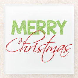 メリークリスマス |モダンタイポグラフィホリデーグラス ガラスコースター
