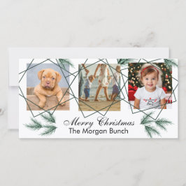 メリークリスマス モダン ピニーニードル 3 フォト コラージュ シーズンカード