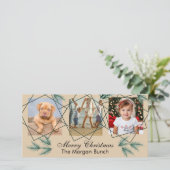メリークリスマス モダン ピニーニードル 3 フォト コラージュ シーズンカード (スタンド正面)