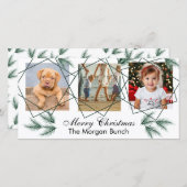 メリークリスマス モダン ピニーネードル 3 フォト コラージュ シーズンカード (正面/裏面)