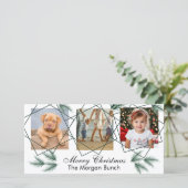メリークリスマス モダン ピニーネードル 3 フォト コラージュ シーズンカード (スタンド正面)