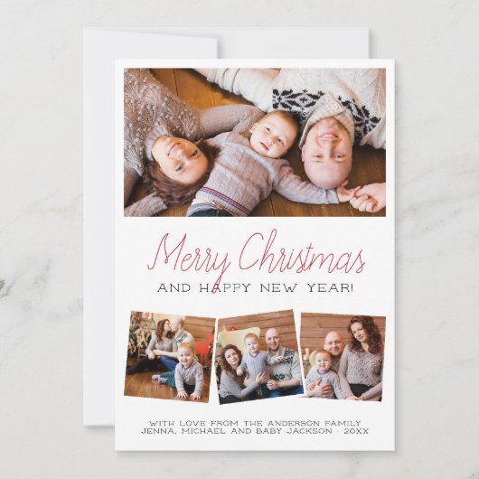メリークリスマス |モダン Script 4フォトホリデー シーズンカード (正面)