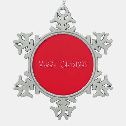 メリークリスマス&モールス・コードレッドホワイトホリデー スノーフレークピューターオーナメント (正面)