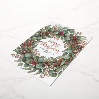 メリークリスマス ユーカリ 植物のモチーフのクリスマス 箔シーズンカード