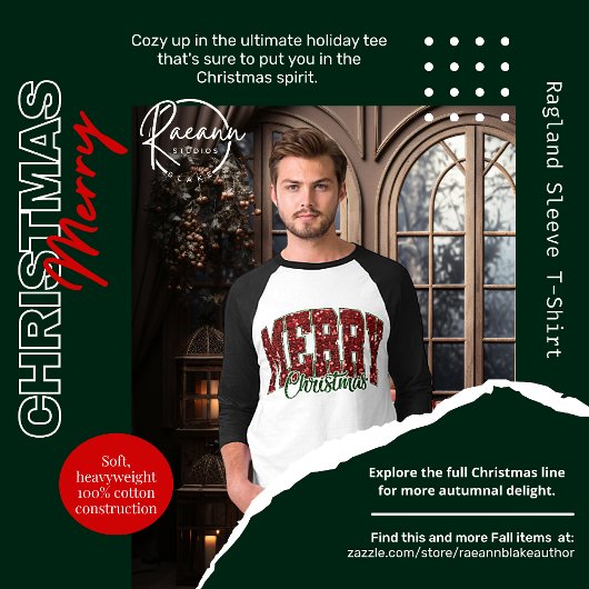 メリークリスマス ラグラン スリーブ Tシャツ