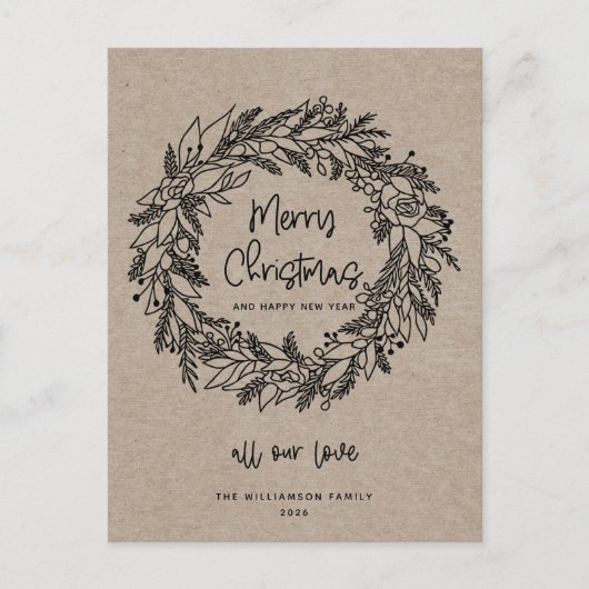 メリークリスマス　ラスティックホリデー　リース　クラフトカード シーズンポストカード (正面)