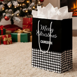 メリークリスマス　ラスティック黒白バッファローチェック ミディアムペーパーバッグ
